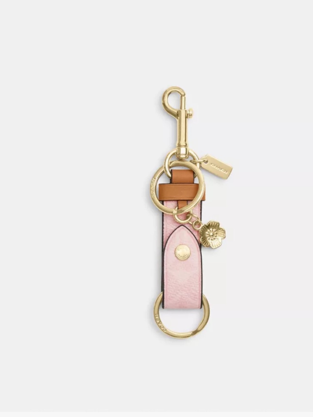 Coach  powder Pink and Tan Leather Keychain with Gold Hardware